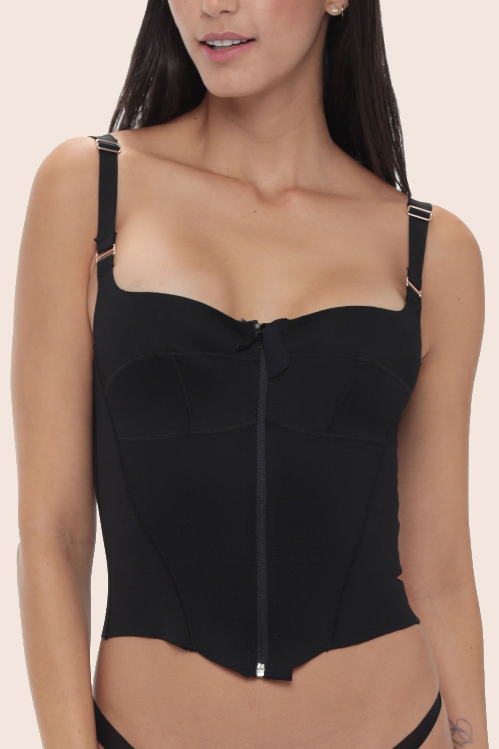 CORSET DE CONTROL ELLIPSE CIERRE DELANTERO INVISIBLE ULTRA COMODO ALMA LIMPIA NEGRO