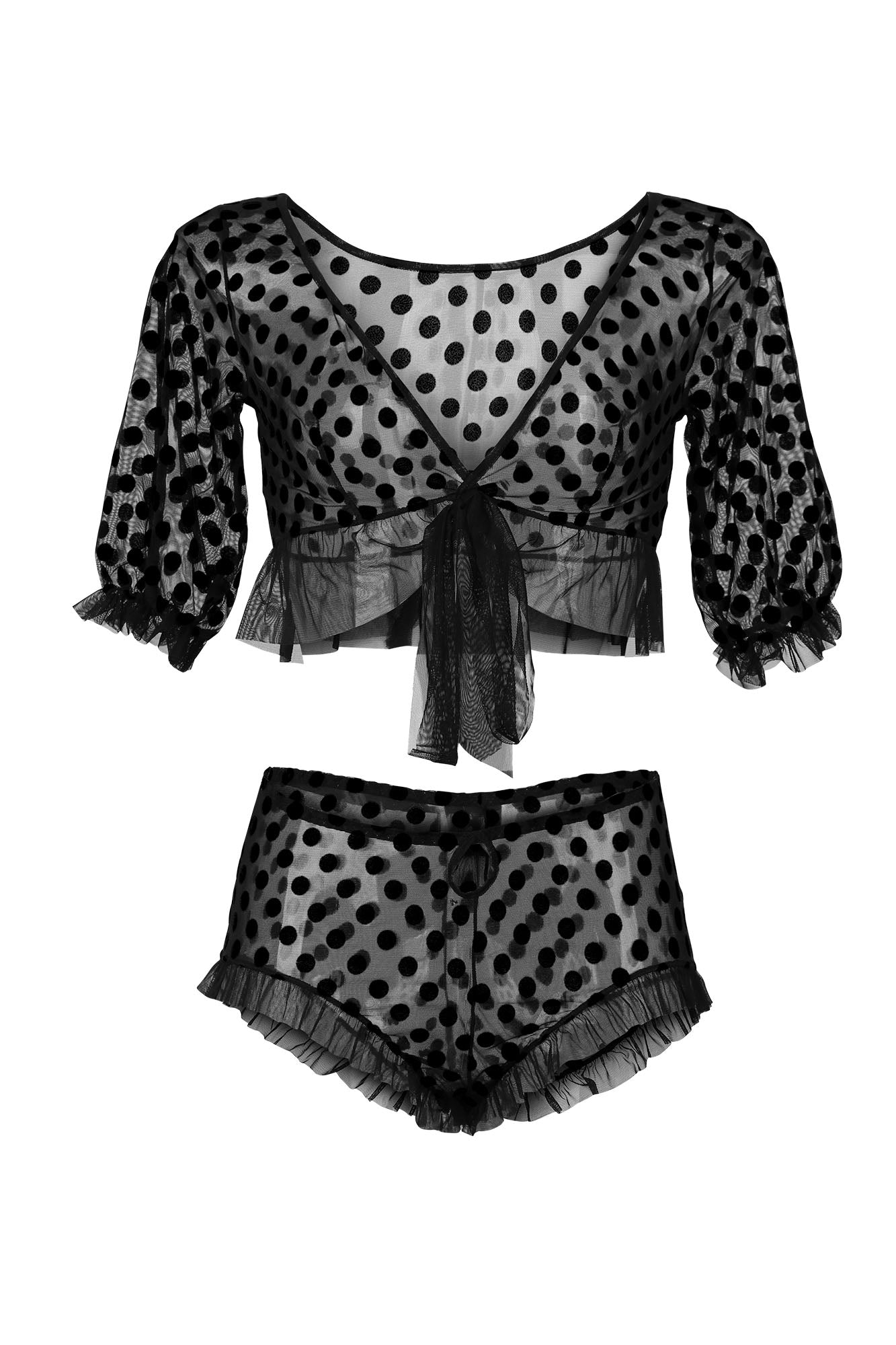SET PIJAMA CROP TOP ELLIPSE SEXY NEGRO MEMORABLE