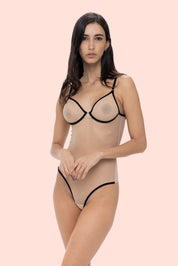 BODY CON ARO ELLIPSE EN TUL LUZ PIEL